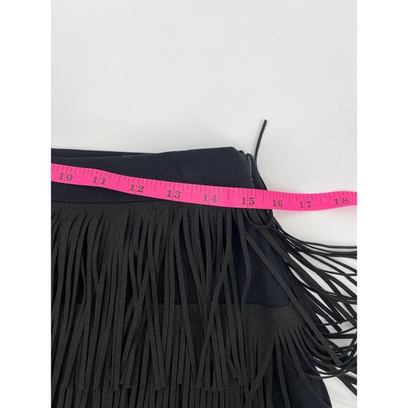Express Black Tiered Fringe Mini Skirt‎ Size M Festival Boho Witchy Whimsigoth - Picture 7 of 7